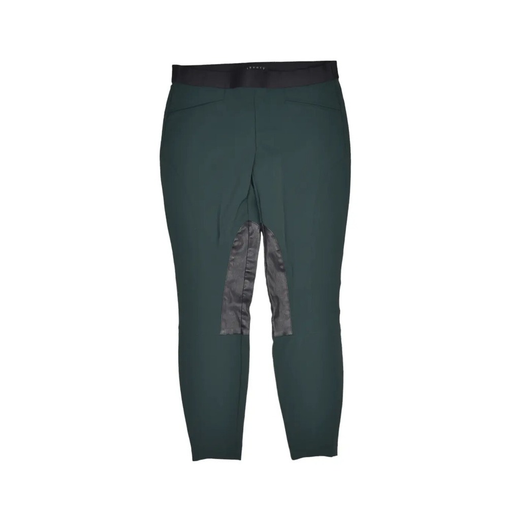 Theory Pants Womens 10 Green Breeches Stretch Leather Trim Equestrian Horse